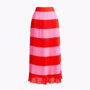 J. Crew Factory Pleated Midi Skirt Red Pink Stripe